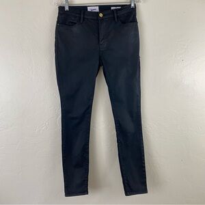 Frame Denim Size 27 Black Le High Faux Pleather Zip-up Skinny Ankle Denim Jean